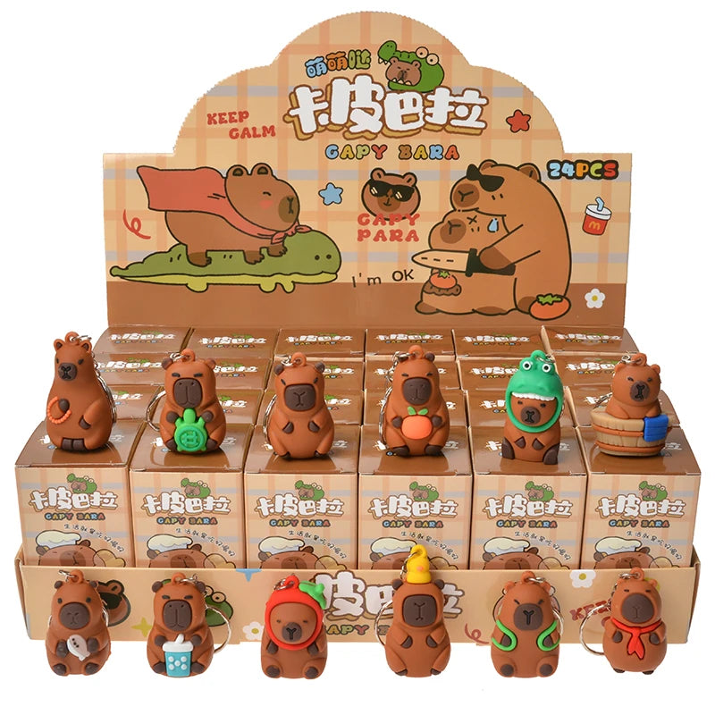 Capybara Blind Box – 24pc Surprise PVC Figures & Keychains