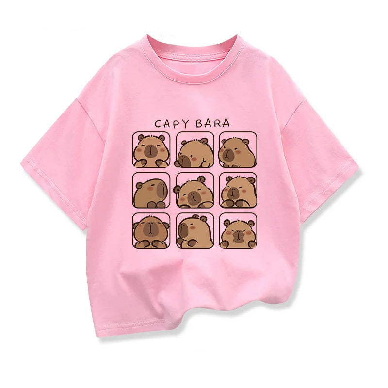 Cute Capybara Kids Clothing Short Sleeve T-shirt Girls