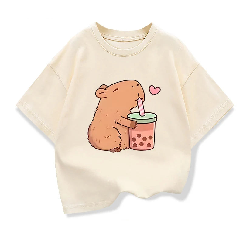 Capybara Cartoon T-Shirt for Kids – Summer Short Sleeve Tee