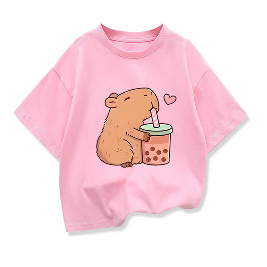 Capybara Cartoon T-Shirt for Kids – Summer Short Sleeve Tee
