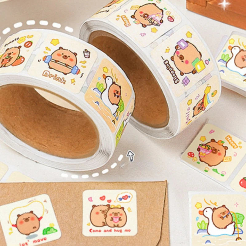 300pcs Capybara Sticker Roll – Cute Cartoon Decorative Seals