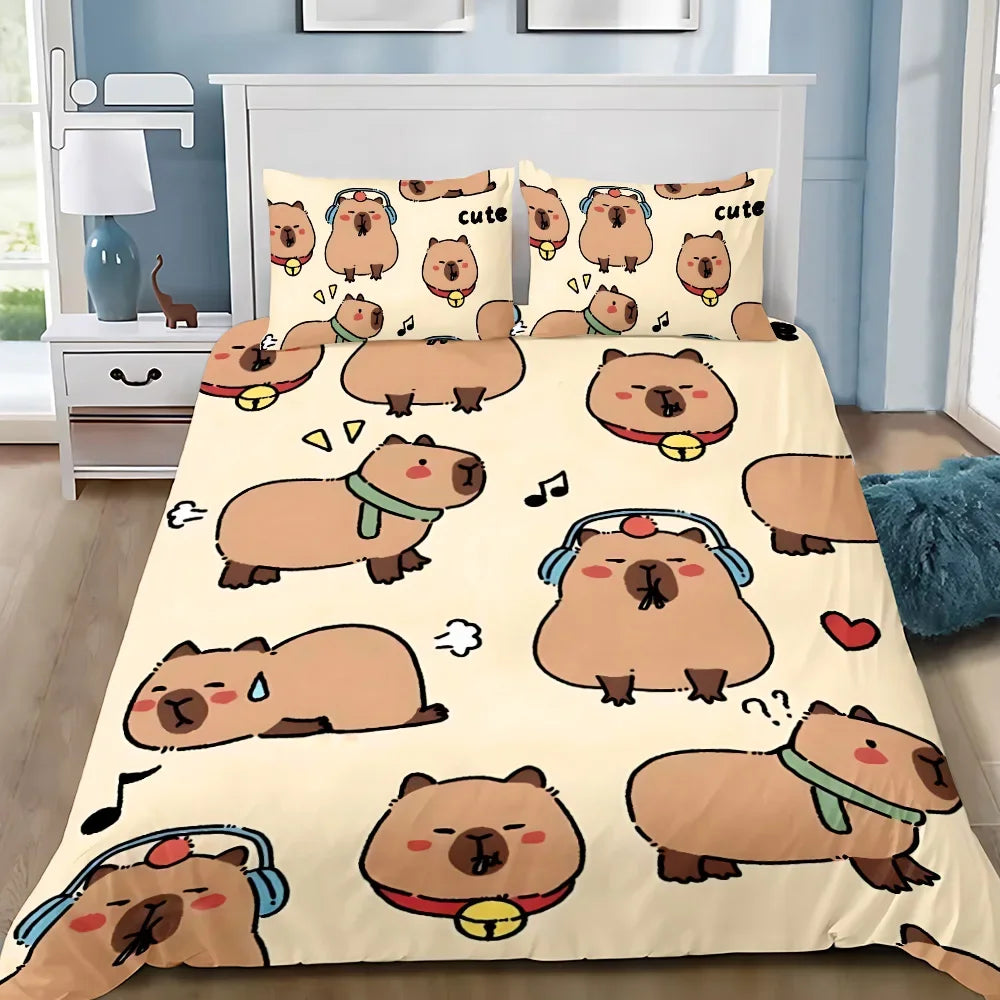 Cute Capybara Duvet Cover & Pillowcase Bedding Set