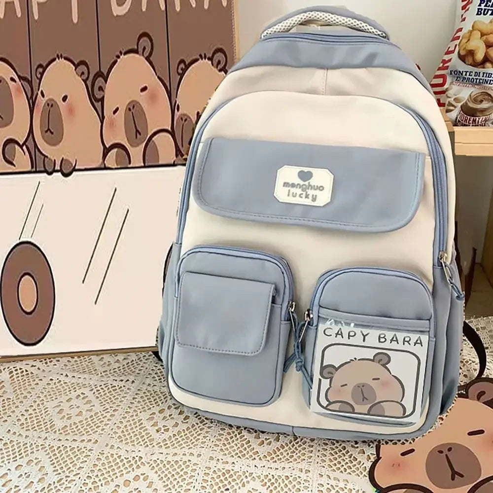 Cute Capybara Waterproof School Backpack – Large Capacity Student Bag with Adjustable Straps