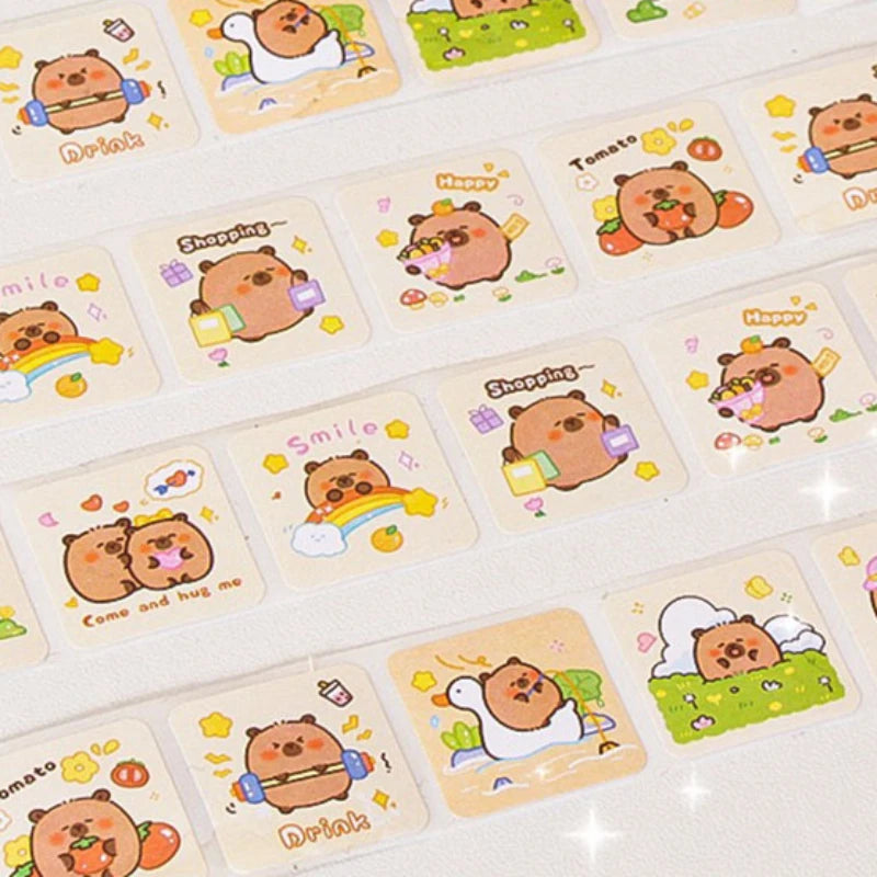 300pcs Capybara Sticker Roll – Cute Cartoon Decorative Seals