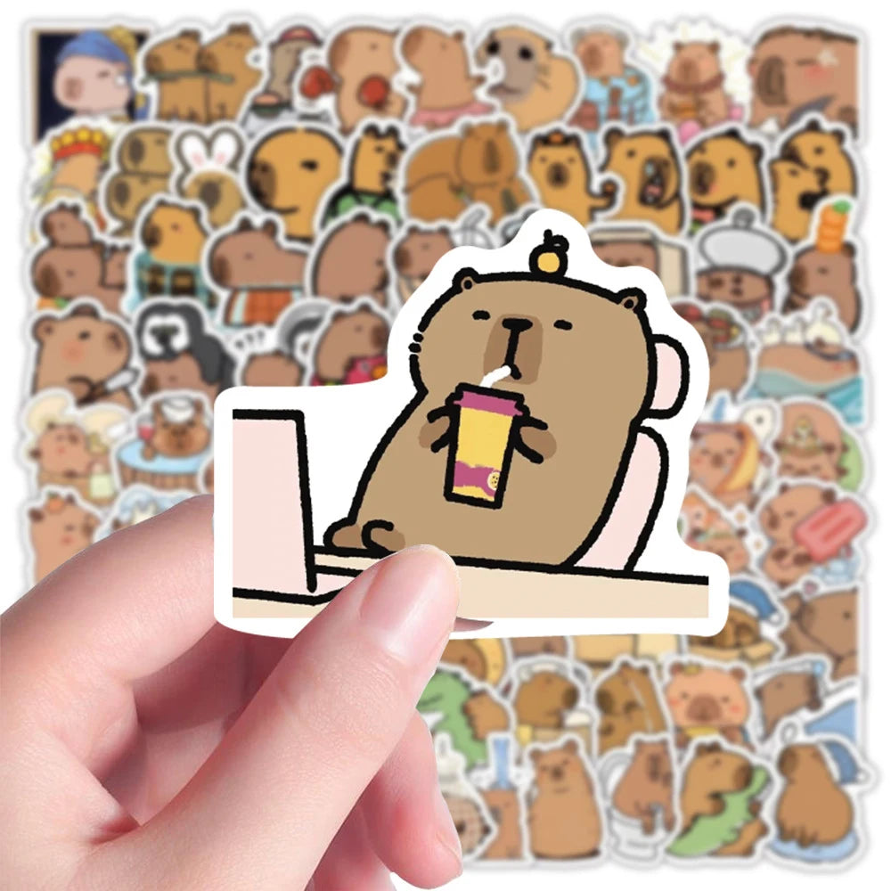 Cartoon Capybara Stickers – 100pcs Cute Waterproof Stickers/Decals
