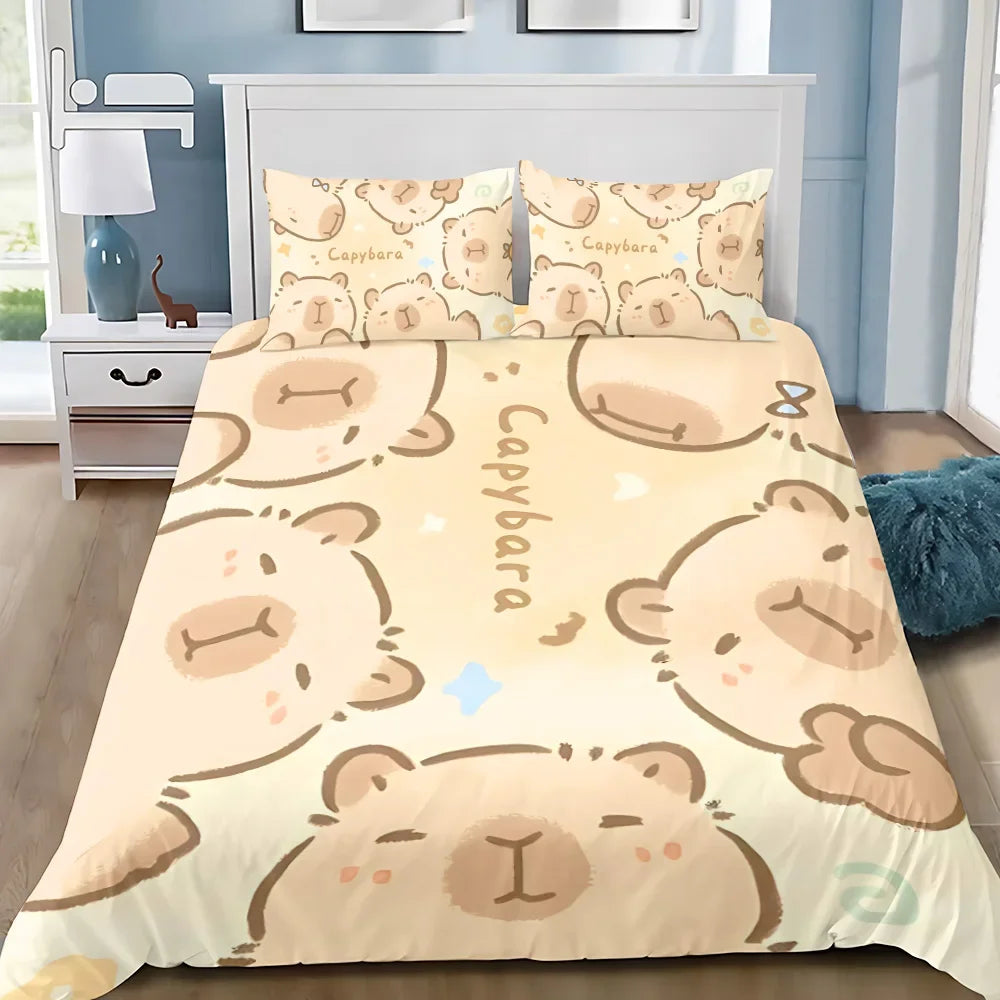 Cute Capybara Duvet Cover & Pillowcase Bedding Set