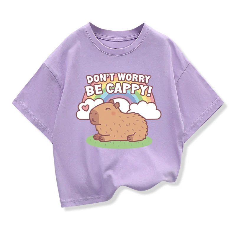 Capybara Print 100%Cotton T-shirt For Kids 3-12 Years Girls