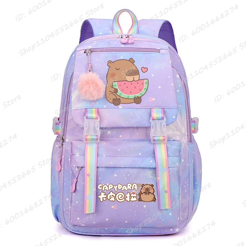 Capybara & Watermelon Graphic School Backpack – Cute Cartoon Bag for Kids