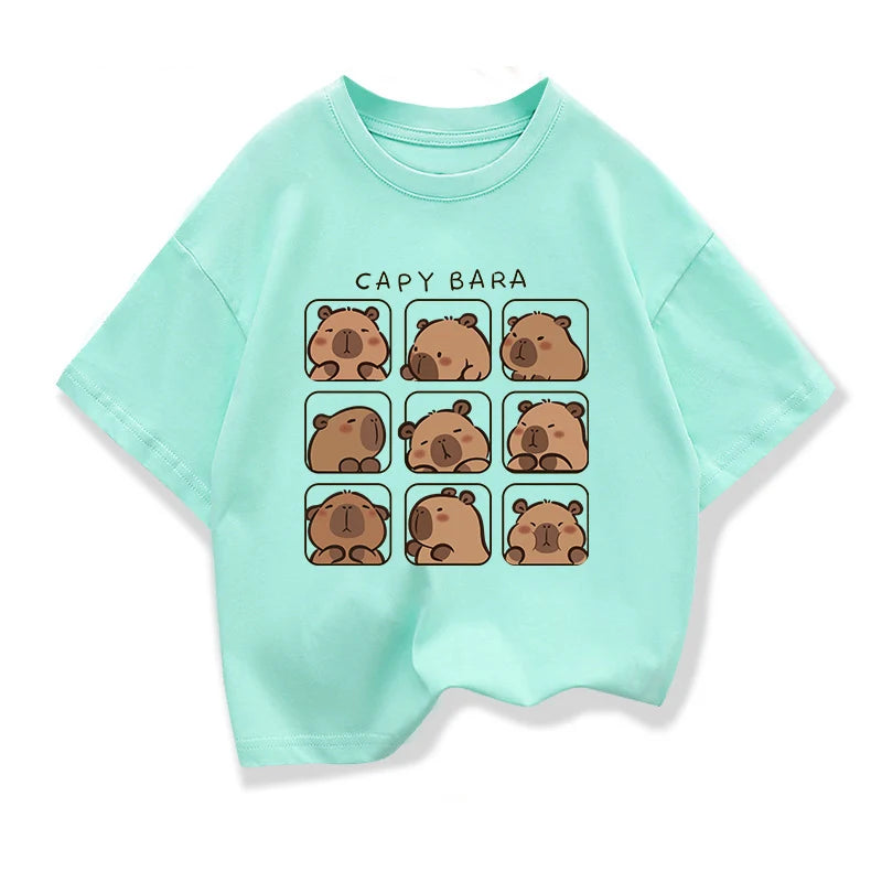 Cute Capybara Kids Clothing Short Sleeve T-shirt Girls