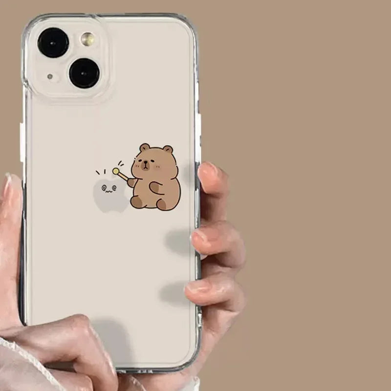 Shockproof Cartoon Capybara Phone Case for iPhone 7–16 Series
