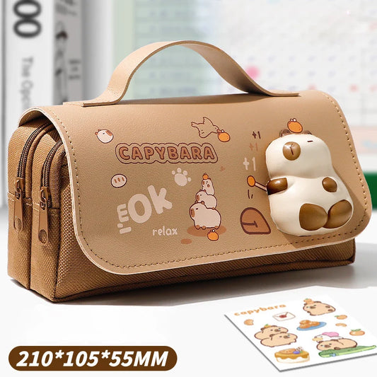 Kawaii Capybara Pencil Case – Large Capacity with Fidget Element