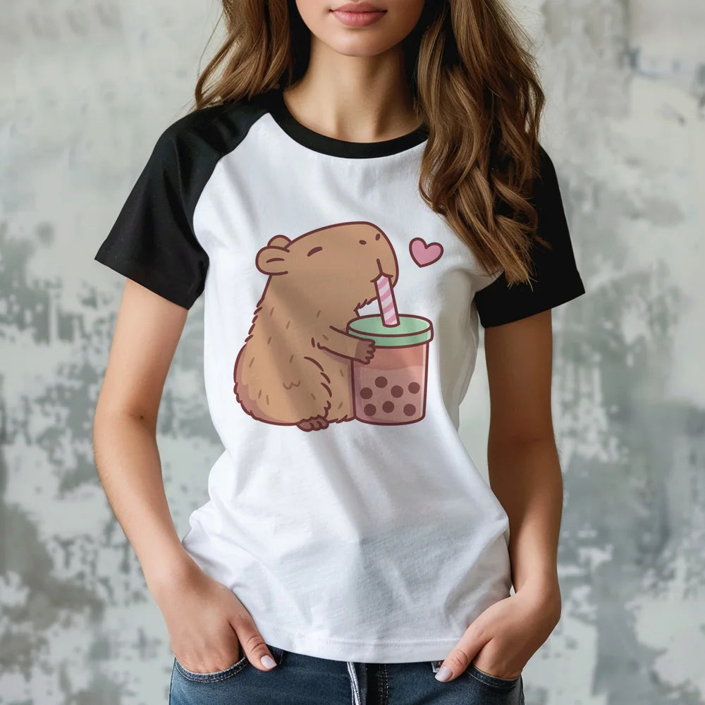 Capybara Anime Graphic Tee – Funny 2000s Y2K Style for Women