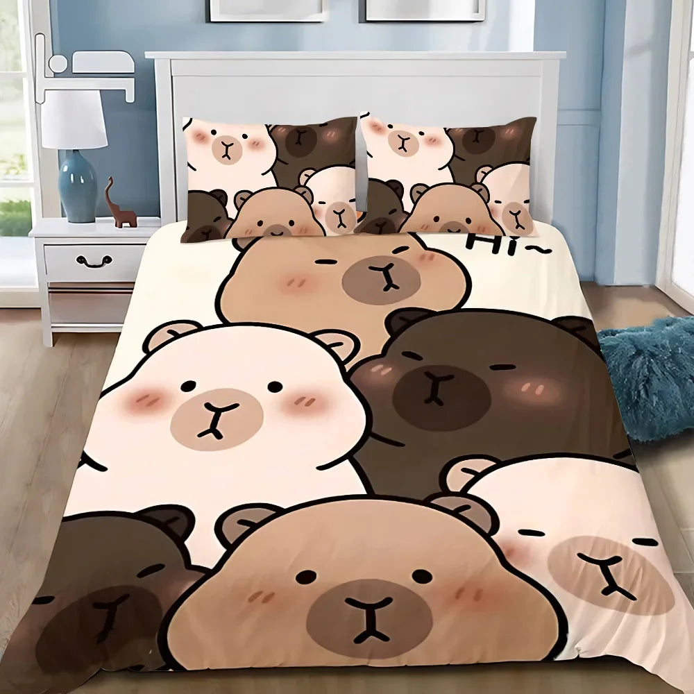 Cute Capybara Duvet Cover & Pillowcase Bedding Set