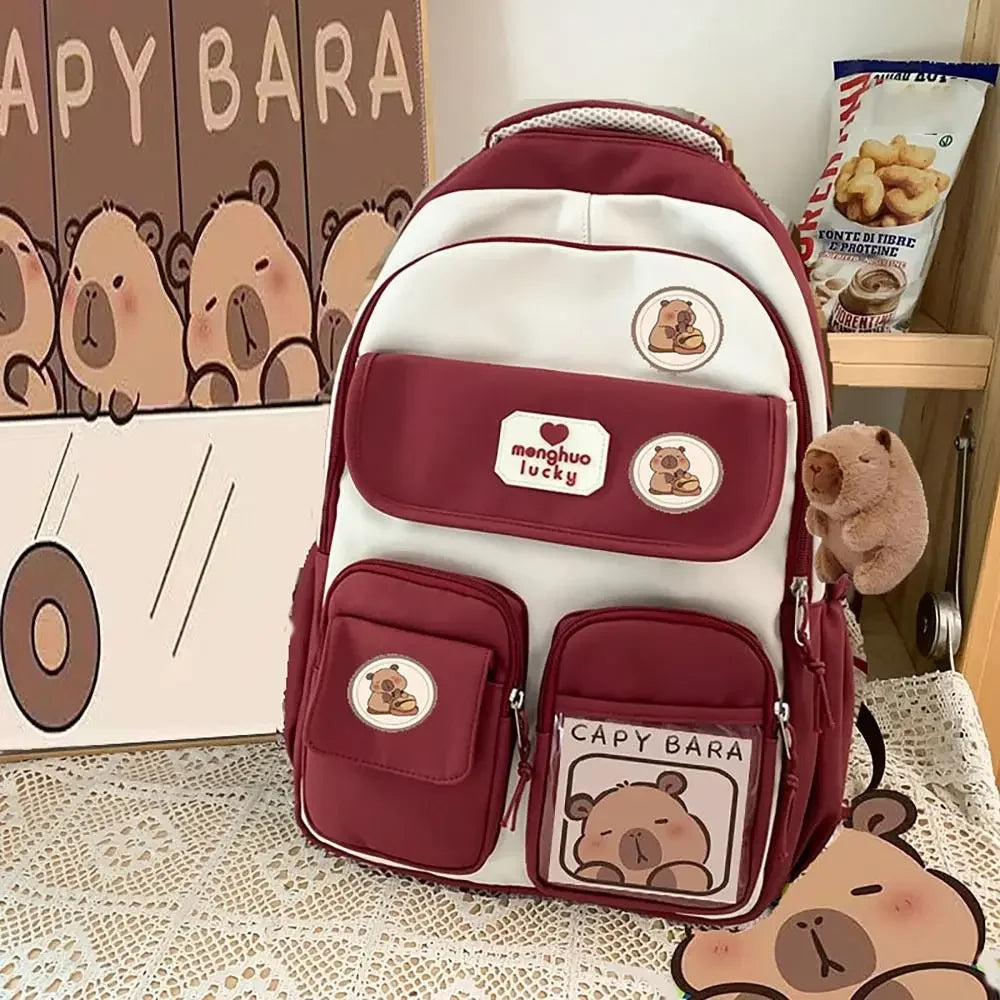 Cute Capybara Waterproof School Backpack – Large Capacity Student Bag with Adjustable Straps