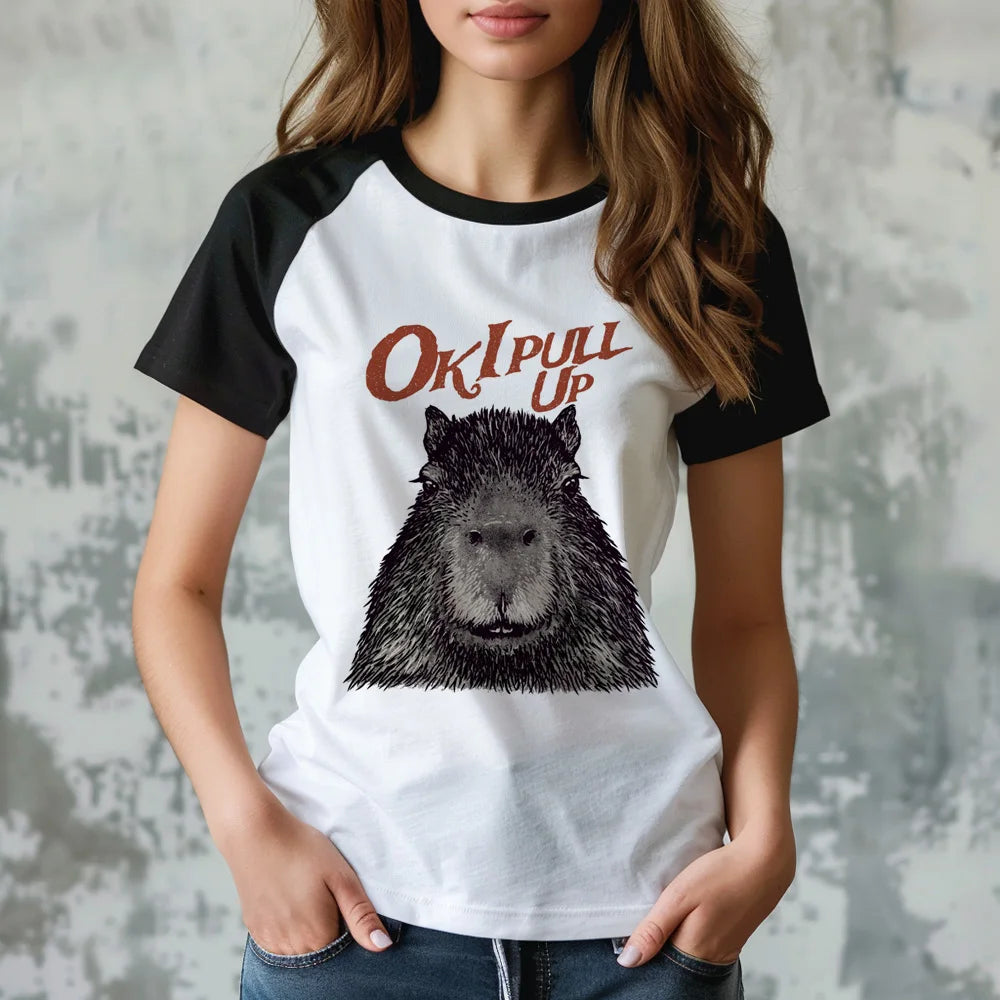 Capybara Anime Graphic Tee – Funny 2000s Y2K Style for Women