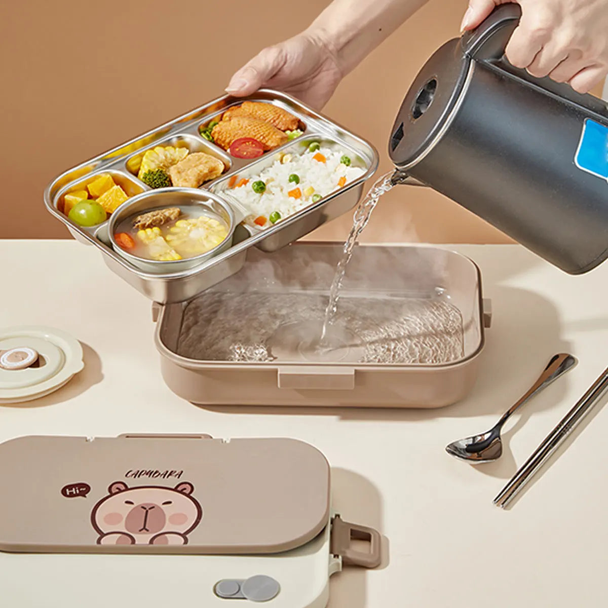 Cute Capybara Stainless Steel Lunch Box (With Cutlery)