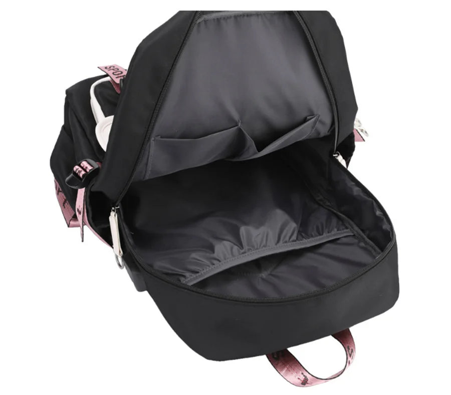 Cute Capybara Print Girls’ Backpack – USB Charging School Bag for Students