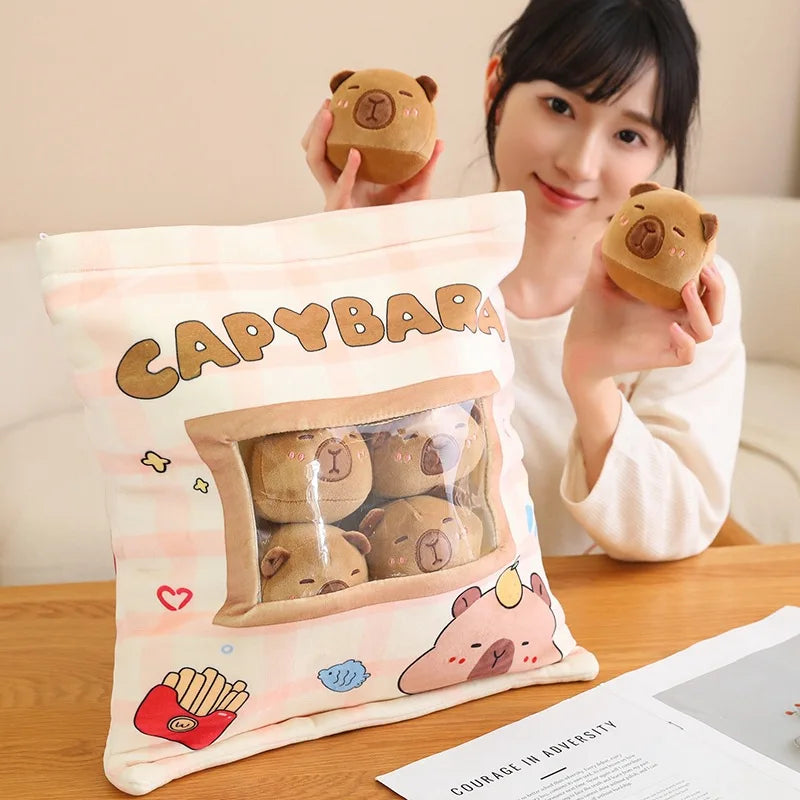 Cute Capybara Snack Pillow Plushie – Pudding Bag Animal Doll Set