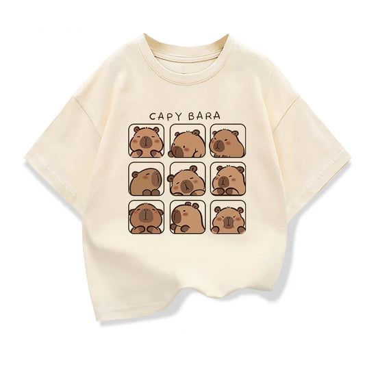 Cute Capybara Kids Clothing Short Sleeve T-shirt Girls
