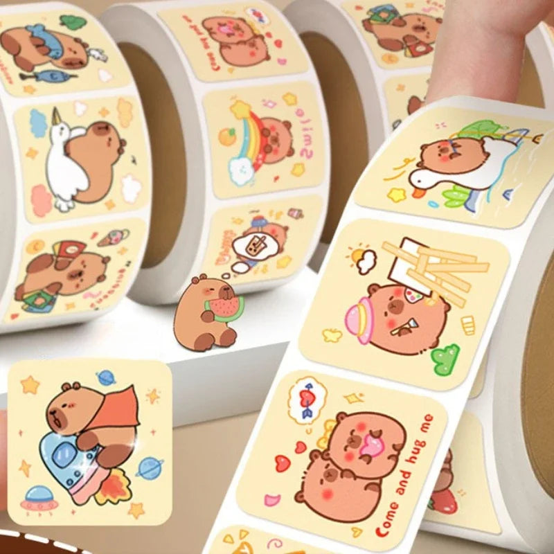 300pcs Capybara Sticker Roll – Cute Cartoon Decorative Seals