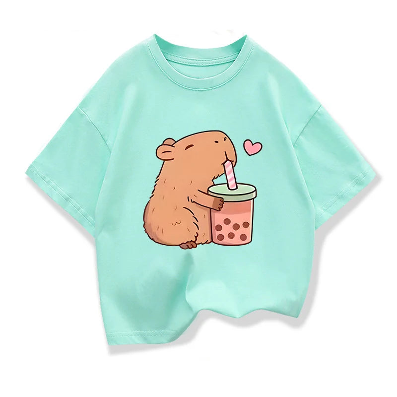Capybara Cartoon T-Shirt for Kids – Summer Short Sleeve Tee