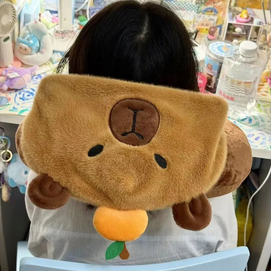 Capybara Plush Neck Pillow – Kawaii U-Shaped Travel Pillow with Hat