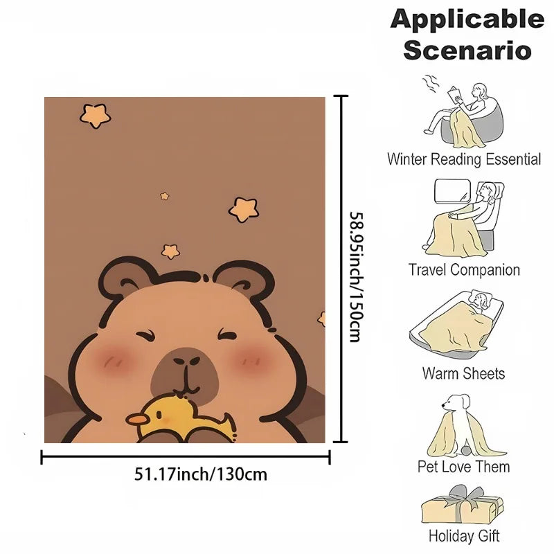 Soft Flannel Capybara & Duck Print Throw Blanket