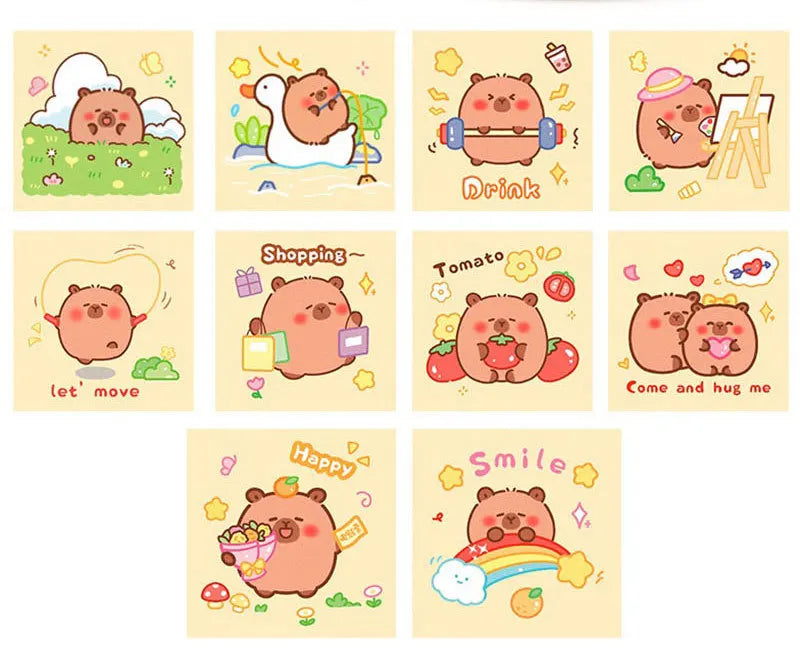 300pcs Capybara Sticker Roll – Cute Cartoon Decorative Seals