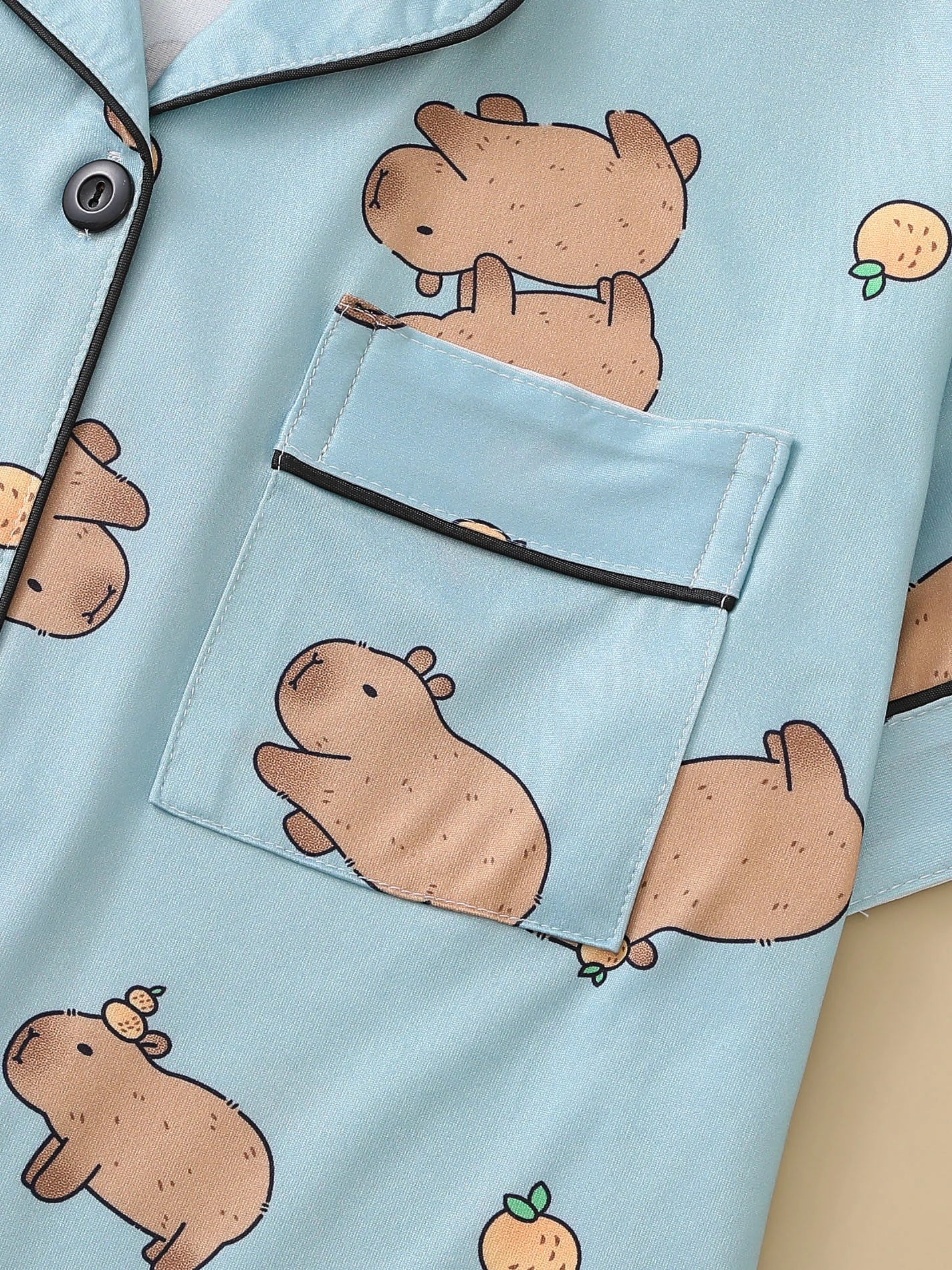 Women’s 2-Piece Capybara Pajama Set – Cute Animal Print Short Sleeve Top & Stretch Shorts