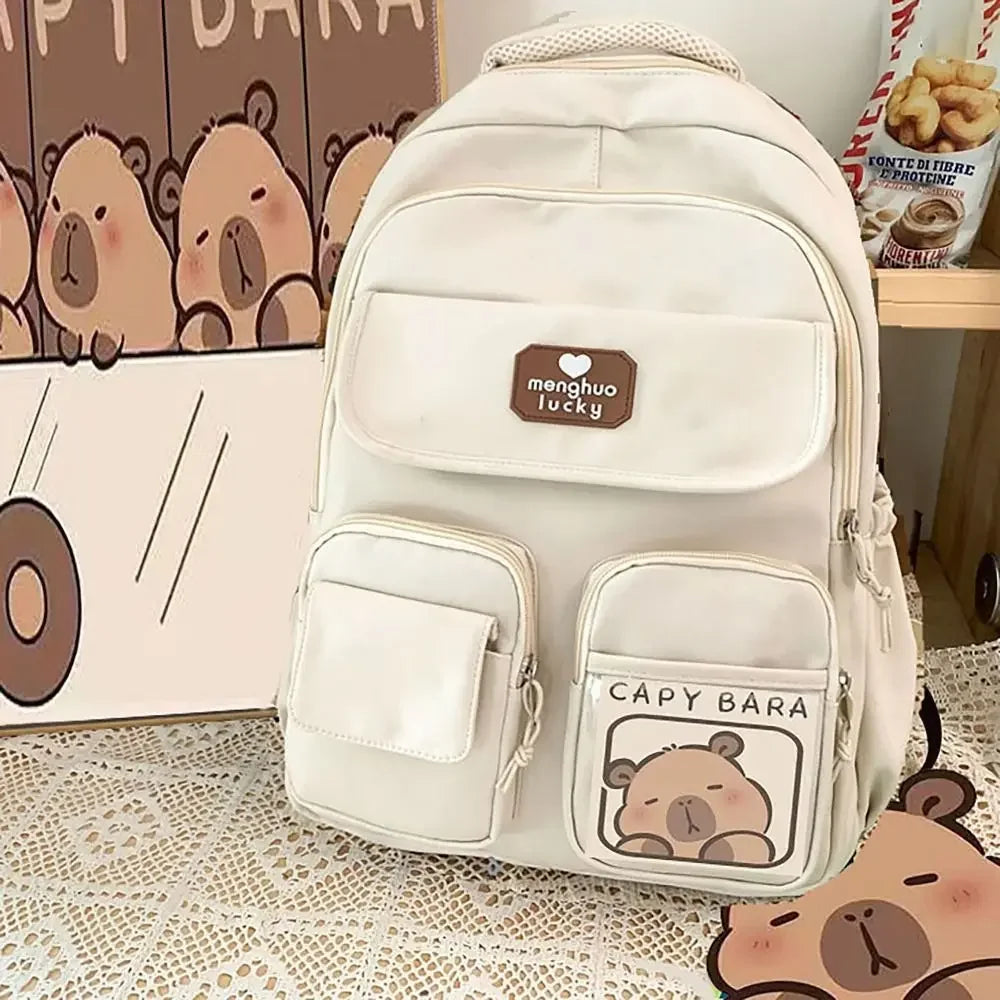 Cute Capybara Waterproof School Backpack – Large Capacity Student Bag with Adjustable Straps