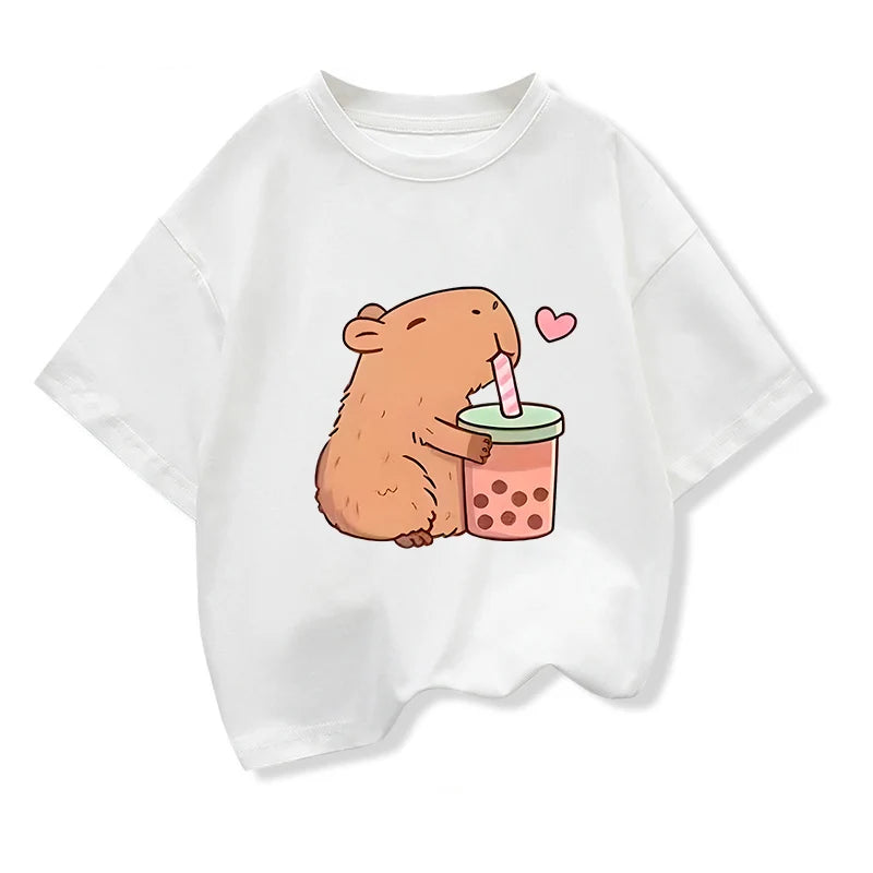 Capybara Cartoon T-Shirt for Kids – Summer Short Sleeve Tee
