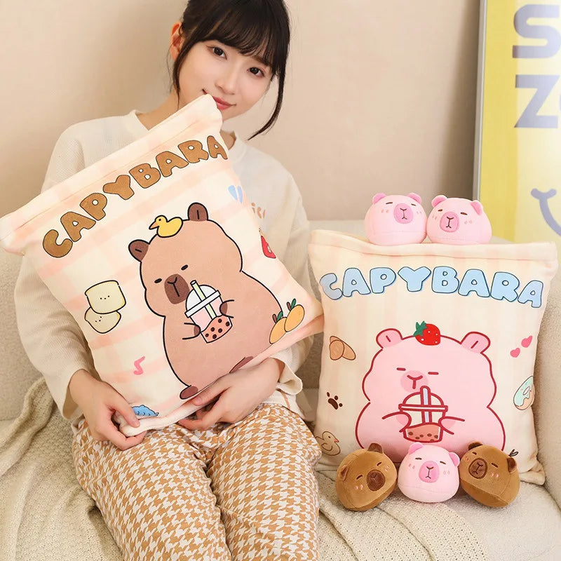 Cute Capybara Snack Pillow Plushie – Pudding Bag Animal Doll Set