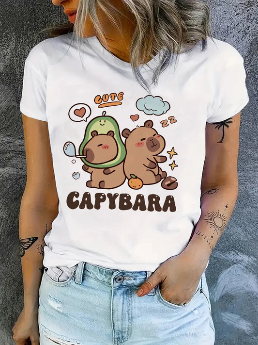 2025 New! Cute Cartoon Capybara Print T-Shirt (Women's/Girls'/Teens')