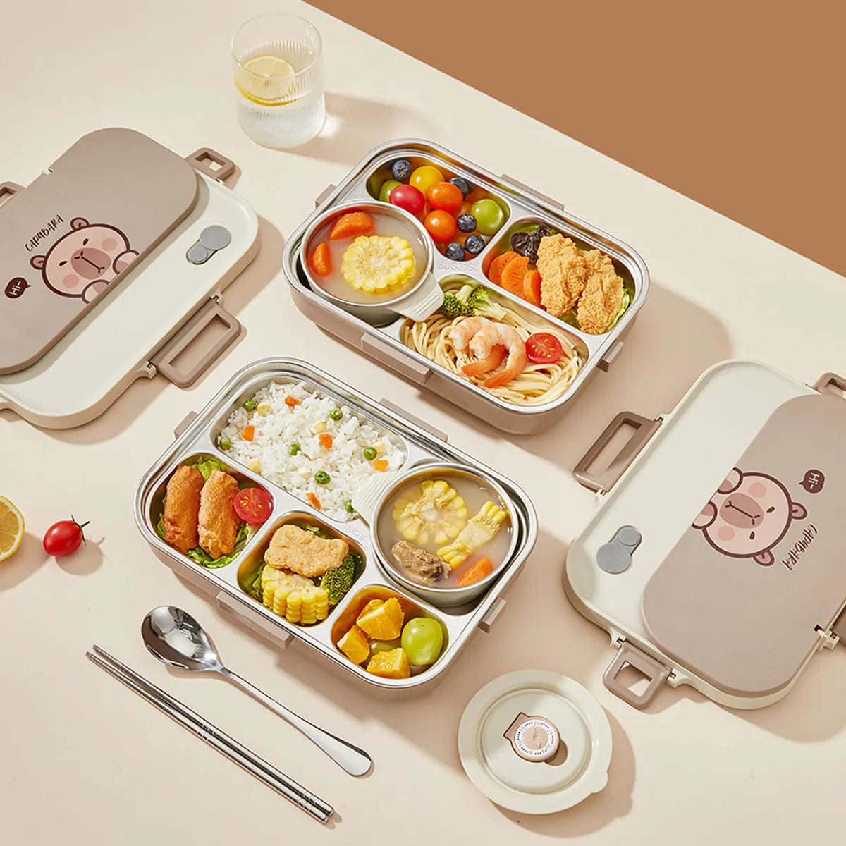 Cute Capybara Stainless Steel Lunch Box (With Cutlery)