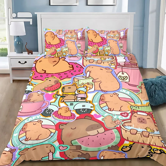 Cute Capybara Duvet Cover & Pillowcase Bedding Set