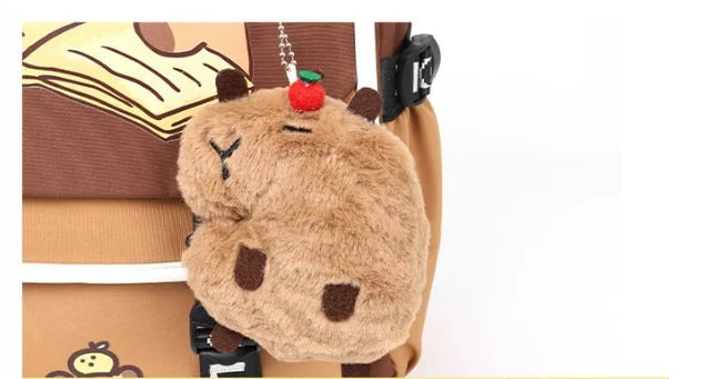 Waterproof Capybara Backpack or Schoolbag for Kids and Teenagers with Plush Keychain
