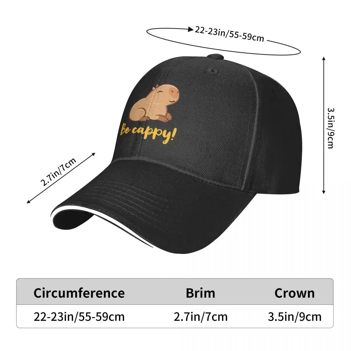 “Be Cappy” Capybara Baseball Cap – Unisex Adjustable Sun Hat
