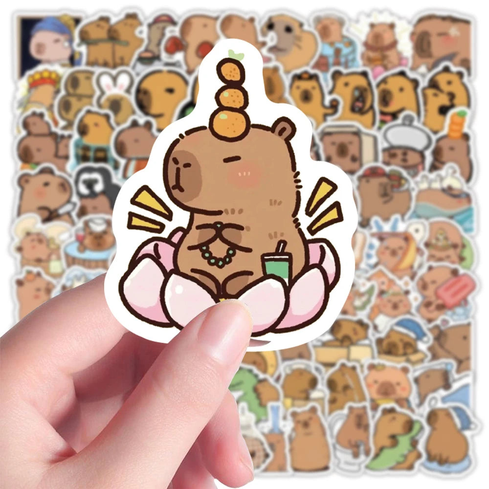 Cartoon Capybara Stickers – 100pcs Cute Waterproof Stickers/Decals