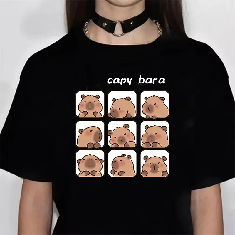 Funny Capybara Graphic T-Shirt – Soft Anime-Inspired Tee for Women
