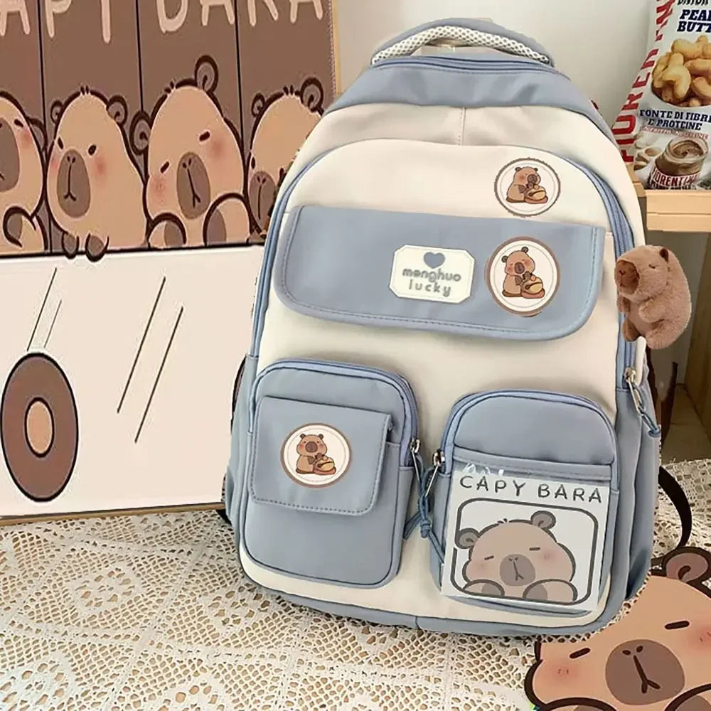 Cute Capybara Waterproof School Backpack – Large Capacity Student Bag with Adjustable Straps