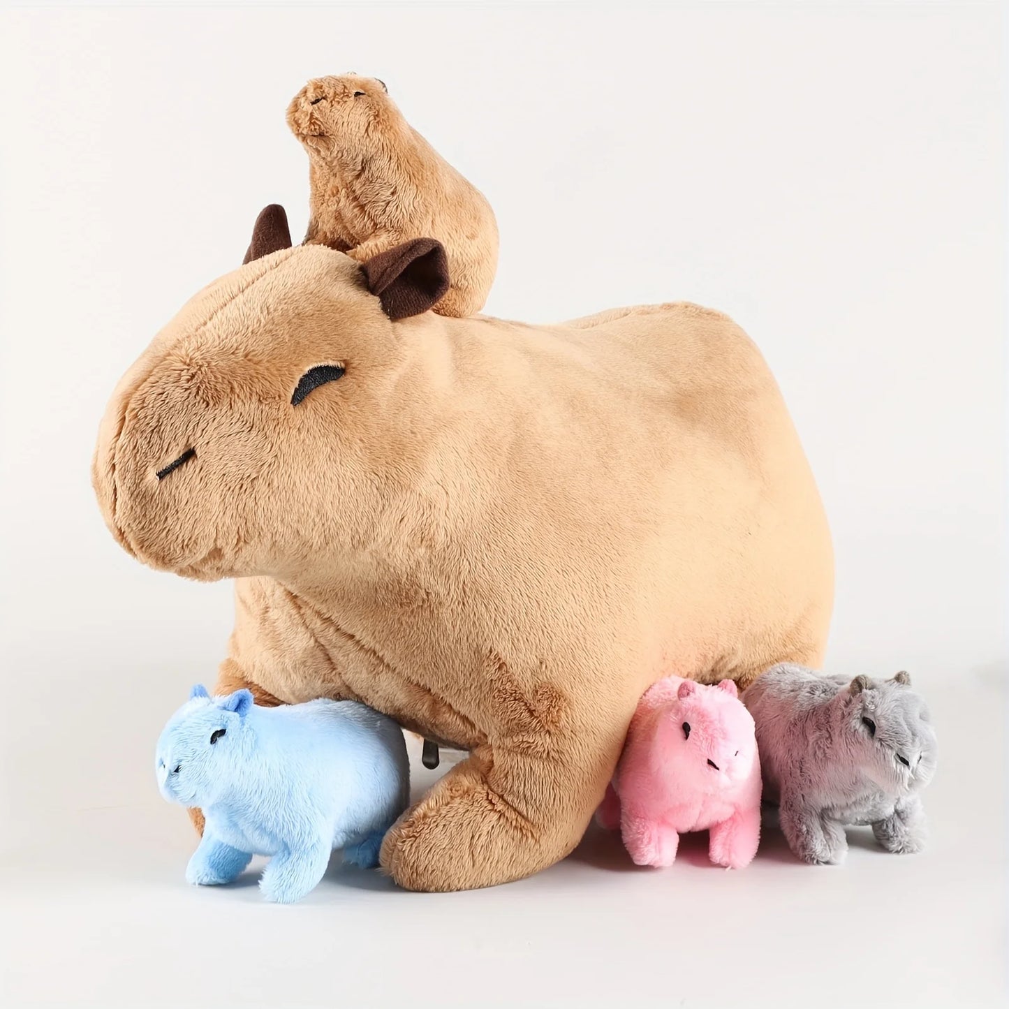 Kawaii Capybara Plush – Mommy Capybara with 4 Baby Plush Toys Inside