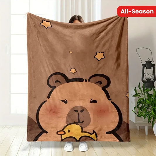Soft Flannel Capybara & Duck Print Throw Blanket