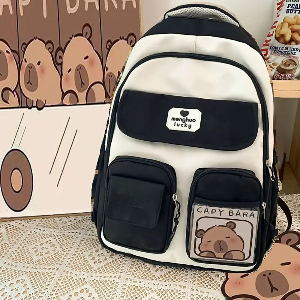 Cute Capybara Waterproof School Backpack – Large Capacity Student Bag with Adjustable Straps