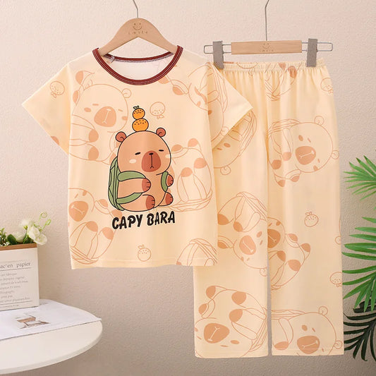Cute Capybara Kids Sleepwear Set – 2-Piece Summer Pajamas for Girls & Boys