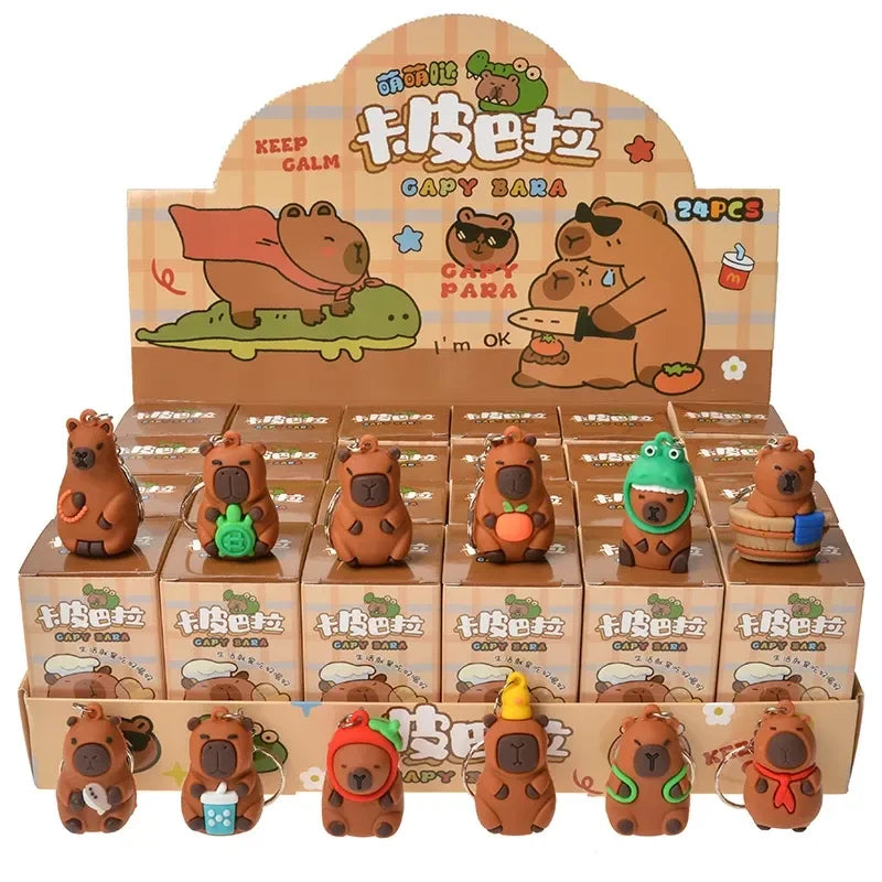 Capybara Blind Box – 24pc Surprise PVC Figures & Keychains