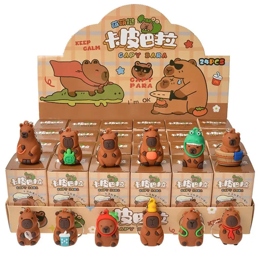 Capybara Blind Box – 24pc Surprise PVC Figures & Keychains