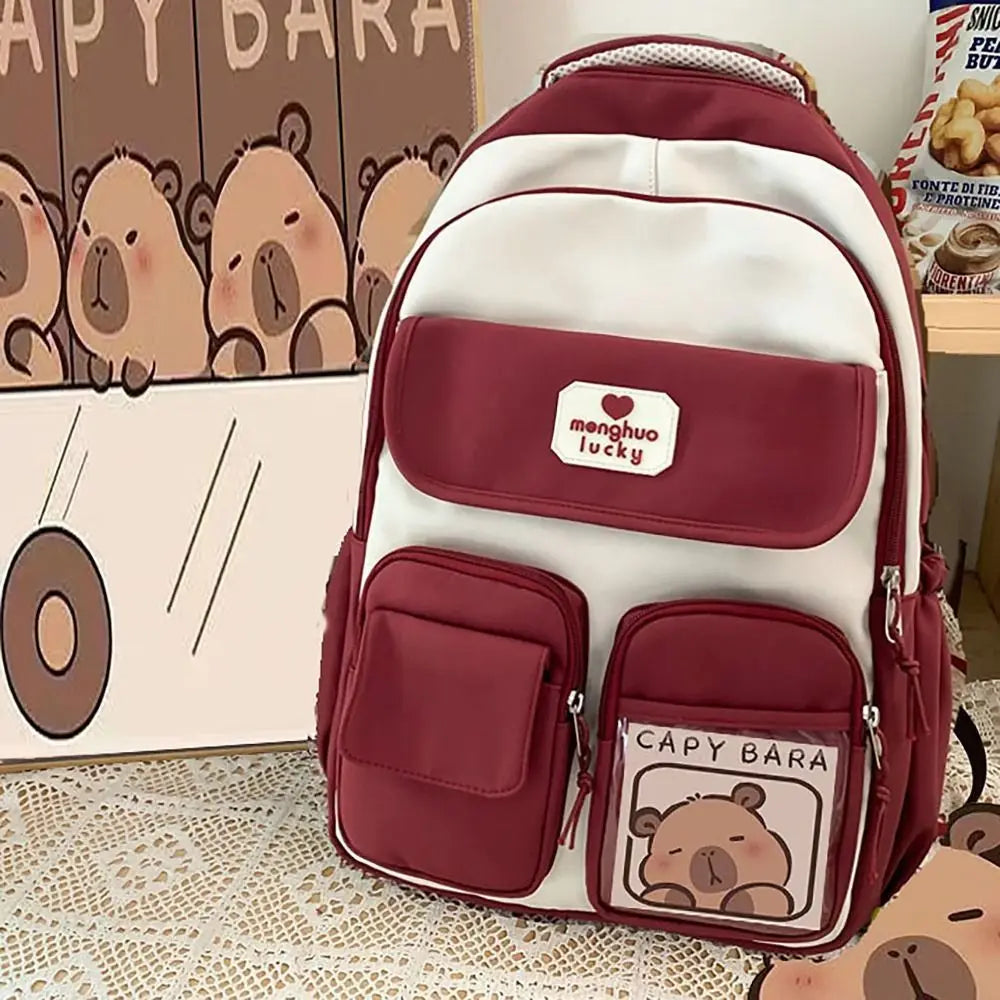 Cute Capybara Waterproof School Backpack – Large Capacity Student Bag with Adjustable Straps