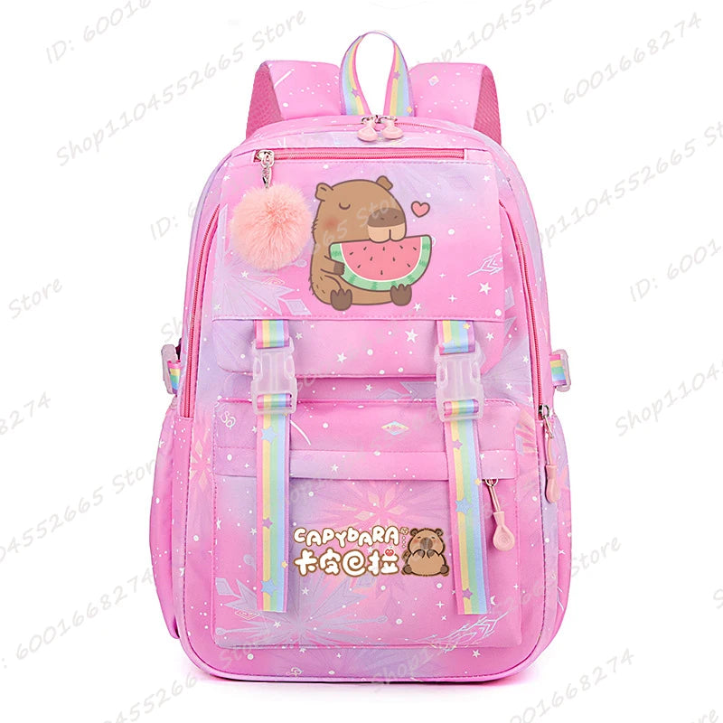 Capybara & Watermelon Graphic School Backpack – Cute Cartoon Bag for Kids