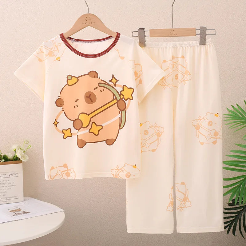 Cute Capybara Kids Sleepwear Set – 2-Piece Summer Pajamas for Girls & Boys