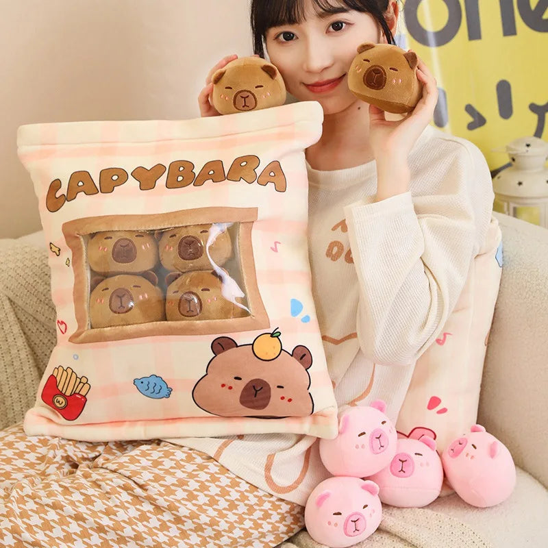 Cute Capybara Snack Pillow Plushie – Pudding Bag Animal Doll Set
